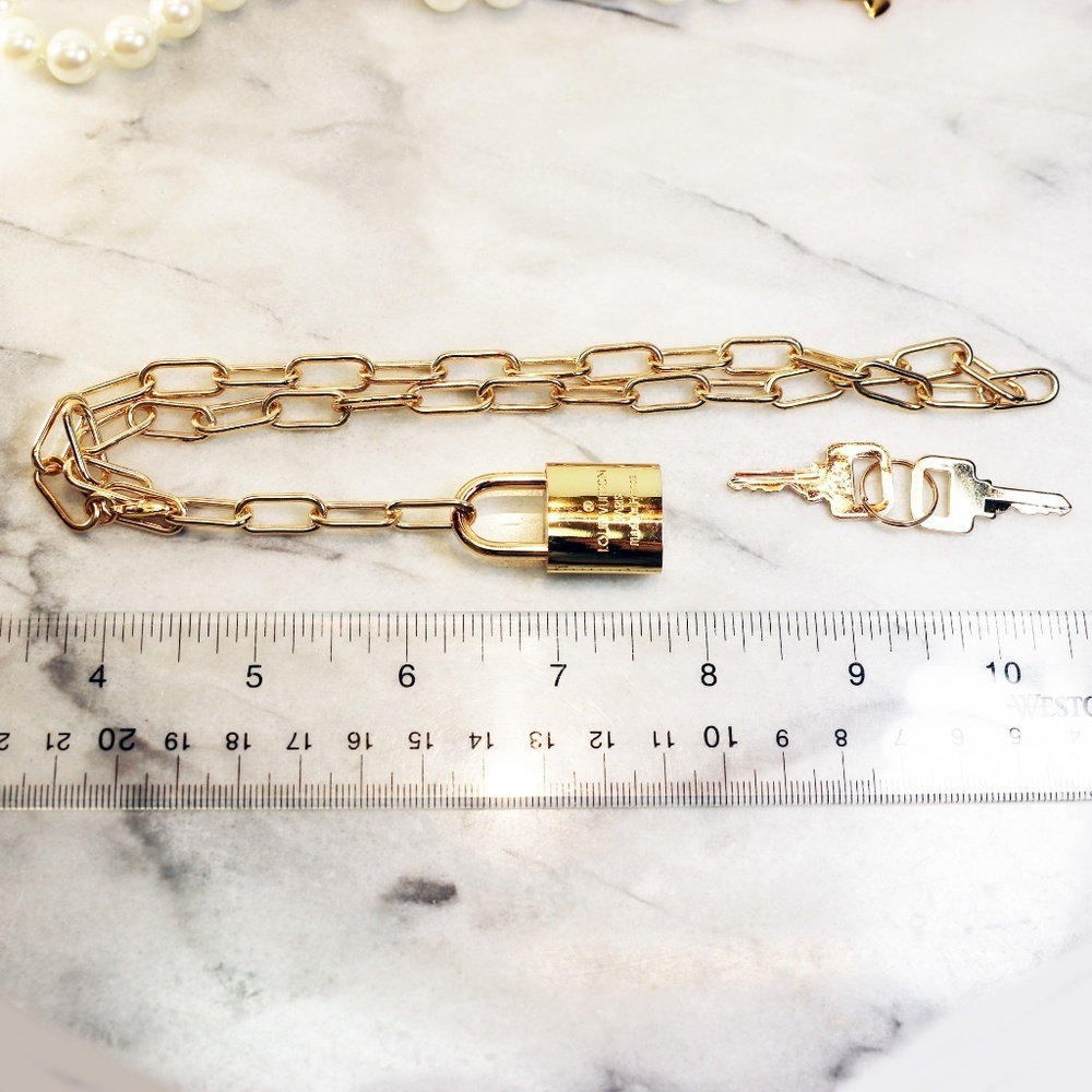 Louis Vuitton Lock Necklace with Gold Tone Chain - Picture 13 of 16